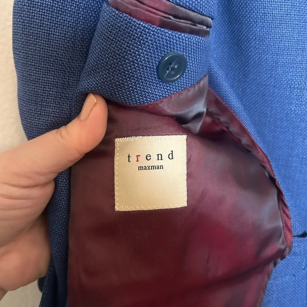 Trend Maxman Italian Drago Blue Wool Blazer -38R- Classic Tailored Jacket